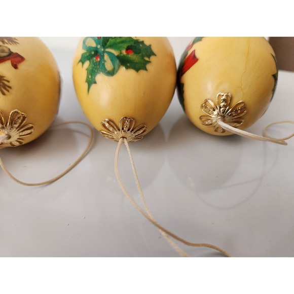 (6) Vtg Christmas Ornament Set REAL BLOWN EGG 1950s Decoupage Holiday Santa Snow - Picture 16 of 16